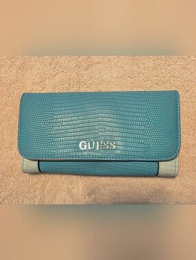 GUESS Teal Croc-Embossed Women's Clutch Wallet